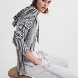 Lucky Brand Gray and Black Striped Cloud Jersey Hoodie Small